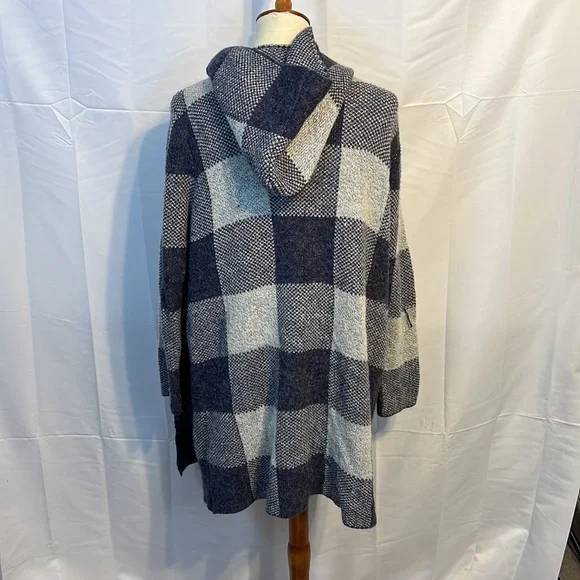 Plaid Hooded long Cardigan - Picture 4 of 6